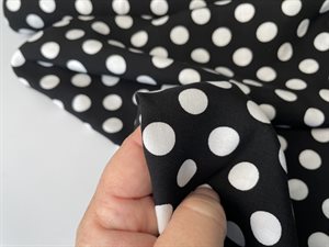 Fastvævet viscose - sort med hvide bomber